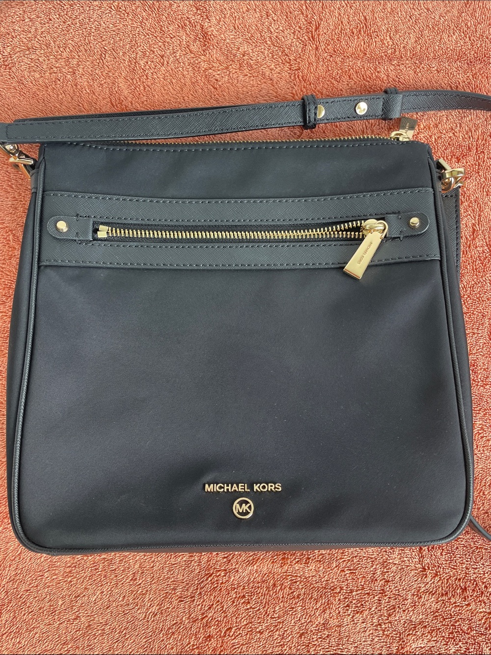 Michael Kors Black Leather Crossbody with Gold Accents